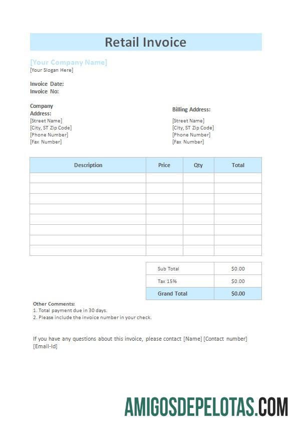 realista Modelo de fatura de varejo